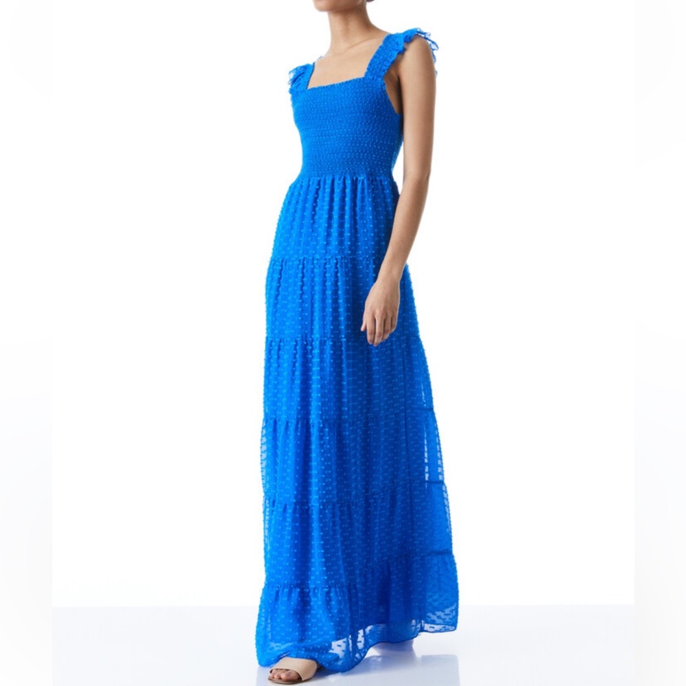 Alice + Olivia Electric Blue Swiss Dot Maxi Dress